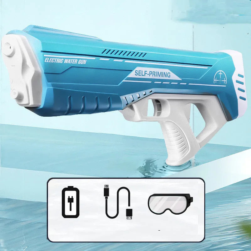 Automatic water feeding electric water gun toy for children aged 7-14, blue colour, with USB charging cable and goggles