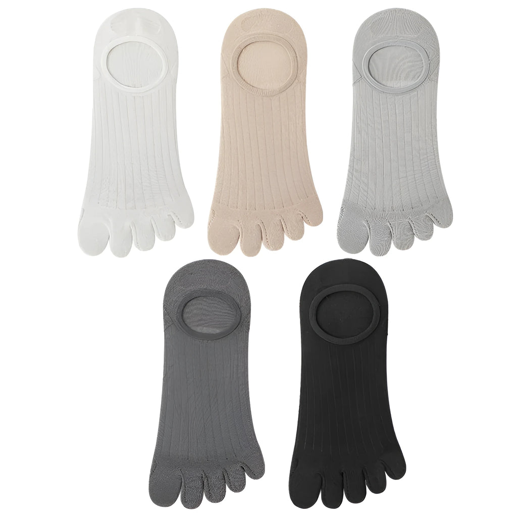 Men's five-finger invisible socks in modal fabric showing antibacterial and non-slip features
