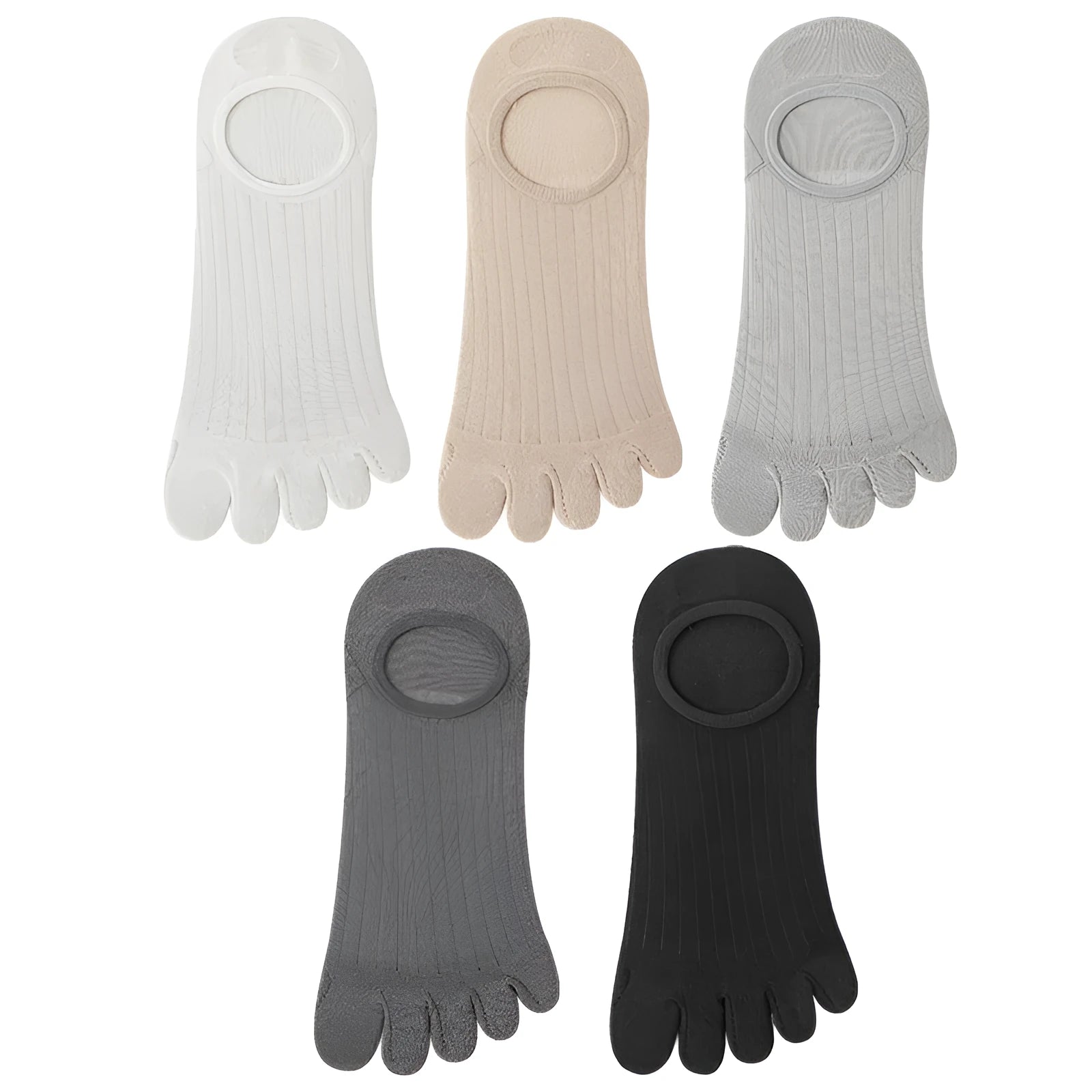 Men's five-finger invisible socks in modal fabric showing antibacterial and non-slip features