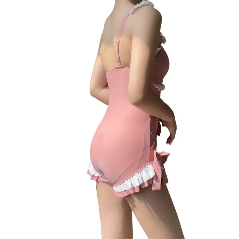 Women's milk silk one-piece sleeveless swimsuit in solid pink or blue colour for sun protection