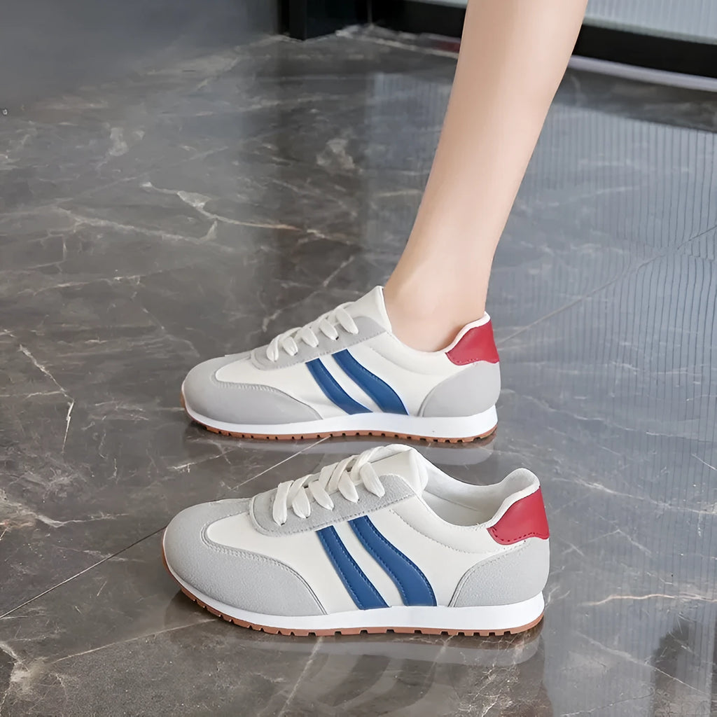 Blue and grey Cortez stripe pattern leisure sports shoes with flat heel and round toe