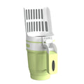 Grey self-cleaning cat litter scoop with integrated waste bin system and foldable bottom