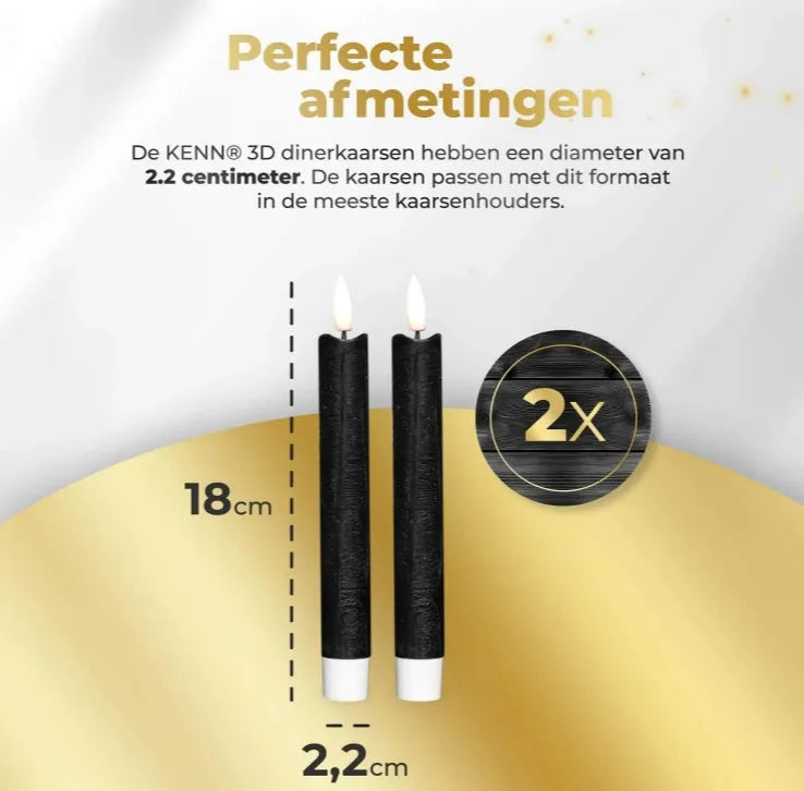 Black S2 3D Flame LED Taper Candle showing realistic flickering light effect on a dark surface.