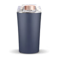 Blue manual mini flour mill and grinder for chili, pepper, and grains on a kitchen counter.