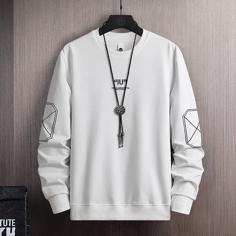 Youth round neck casual autumn cotton sweater men's long sleeves Korean style in Black A