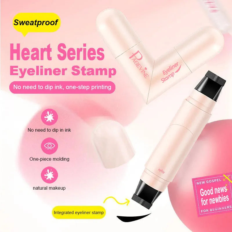 All-in-one makeup eyeliner stamp pen in brown and black with dual-tip design for precise liquid eyeliner application