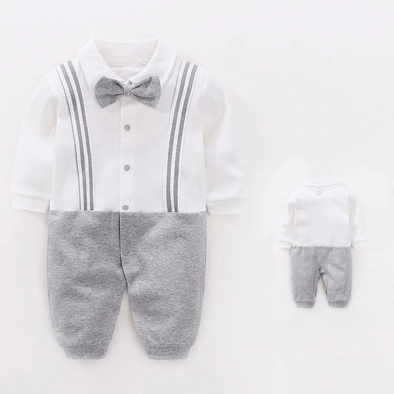 Cotton baby one-piece long sleeve Korean style bodysuit in grey, available in sizes 59-90cm