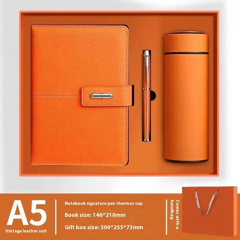 A5 notebook with PU leather cover in choice of colours including black, red, green, blue and orange.