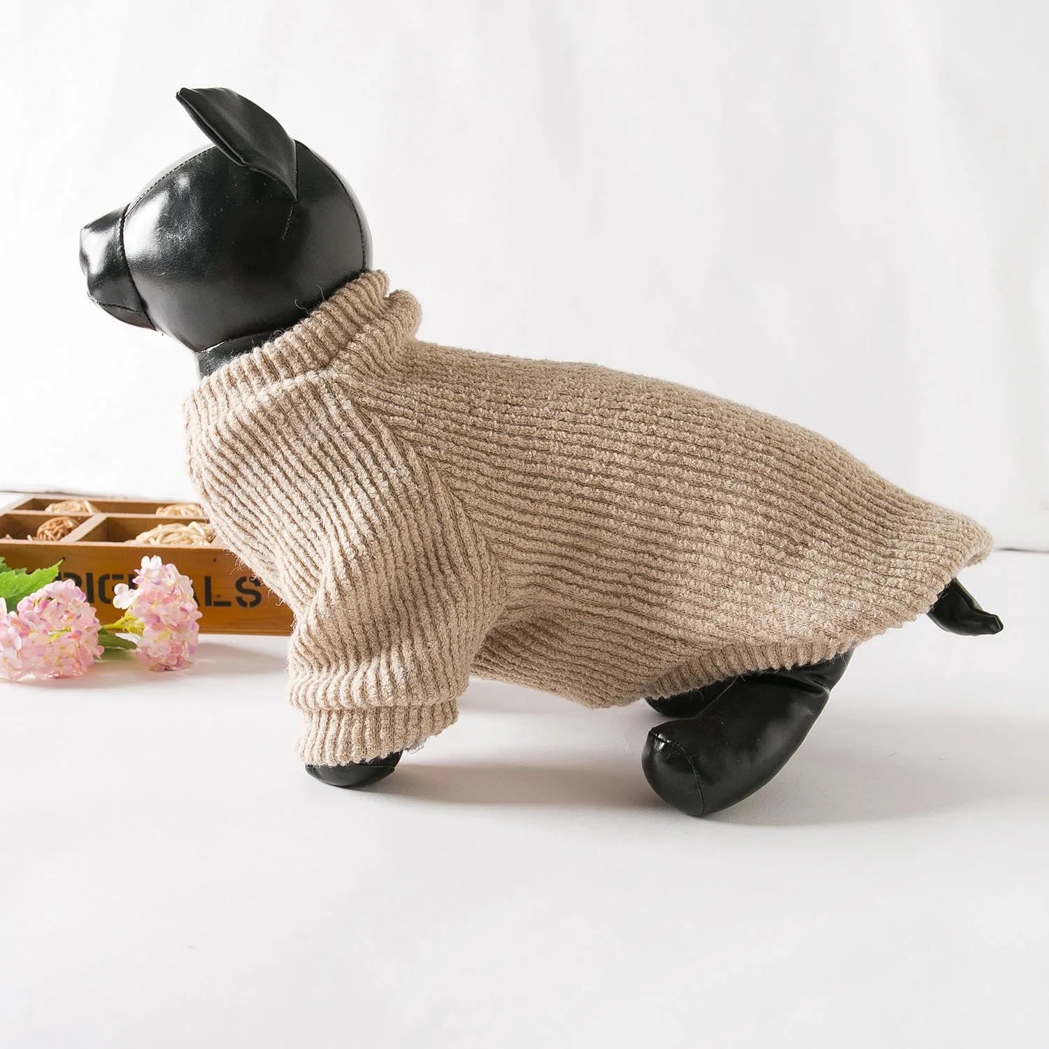 Brown knit dog sweater pullover for small breeds in sizes from XS to XL