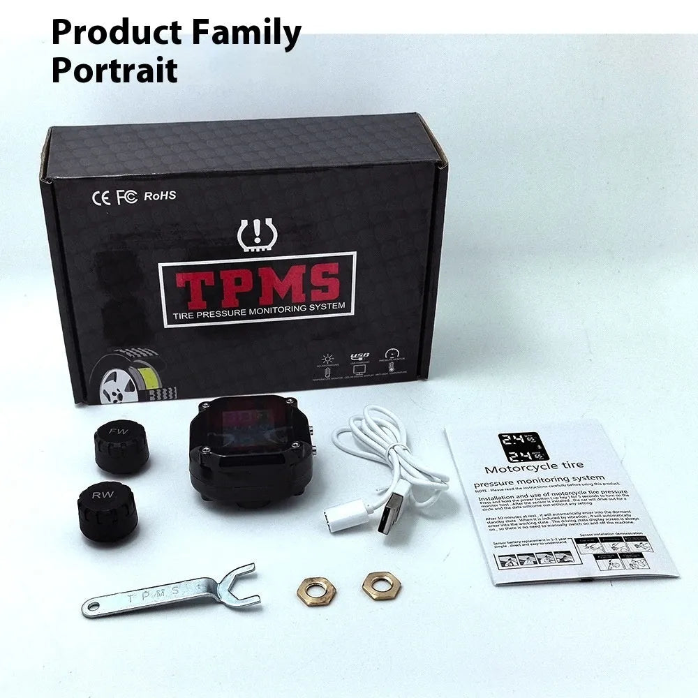 Motorcycle tyre pressure monitor with plastic waterproof housing and sensor for two-wheel electric motorcycle