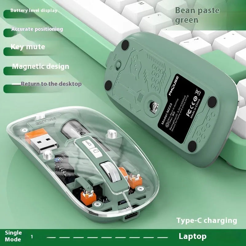 Transparent wireless computer mouse with USB receiver in multiple colour options.