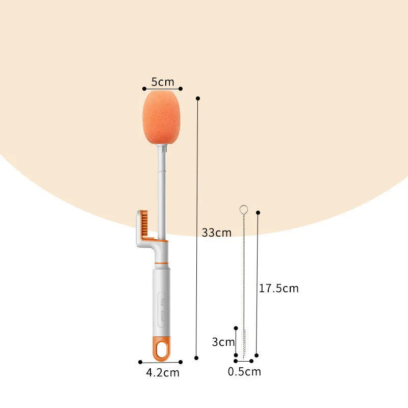 Long handle plastic cup brush in orange and army green with replacement heads for kitchen bottle cleaning