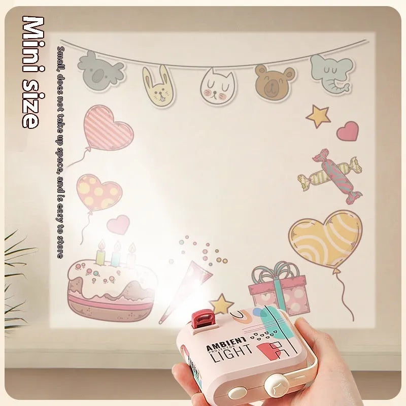 Children's projection lamp plastic toy in pink for age 4-6, shown as photo prop