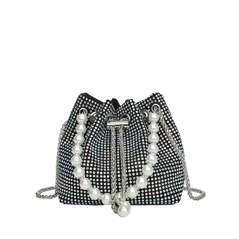 Light diamond shoulder bag crossbody with chain strap and three-dimensional pocket