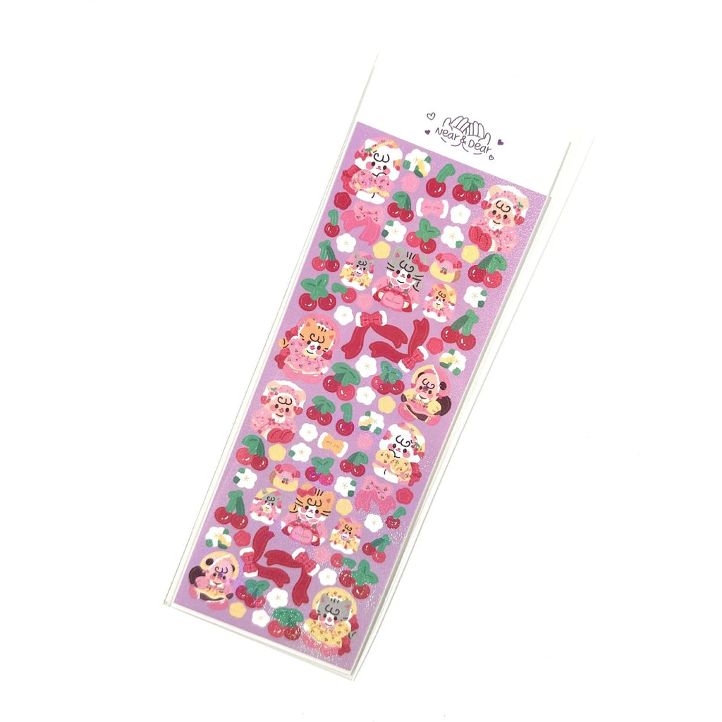 Cartoon animal PET sticker sheet in Korean style with 6.5 x 17.5cm size, black angel colour theme