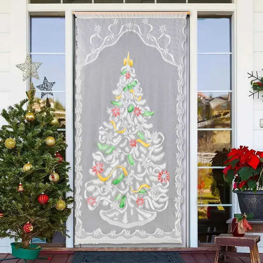 Christmas curtain decoration with high sunshade, 100x200cm polyester panel, Nordic style, featuring Santa Claus design on a white background