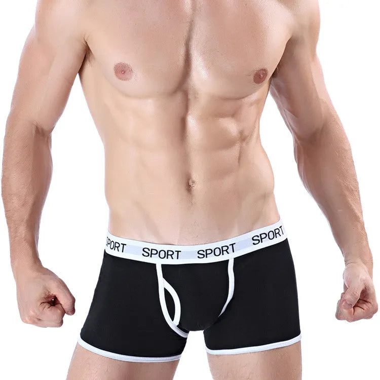 Men's cotton sports boxer briefs mid waist solid colour knitted underwear