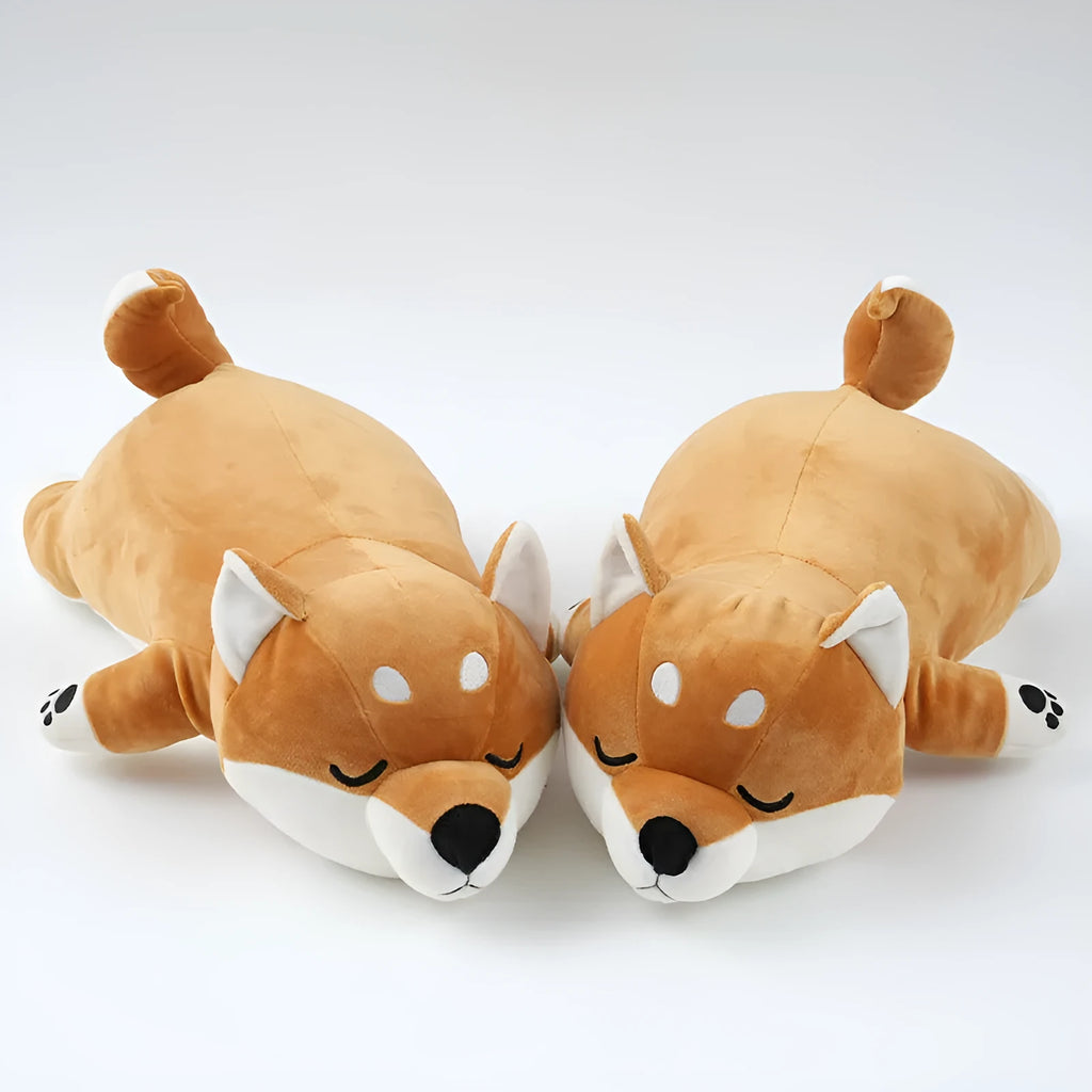 Brown Shiba Inu plush toy dog doll 45cm tall on plain background