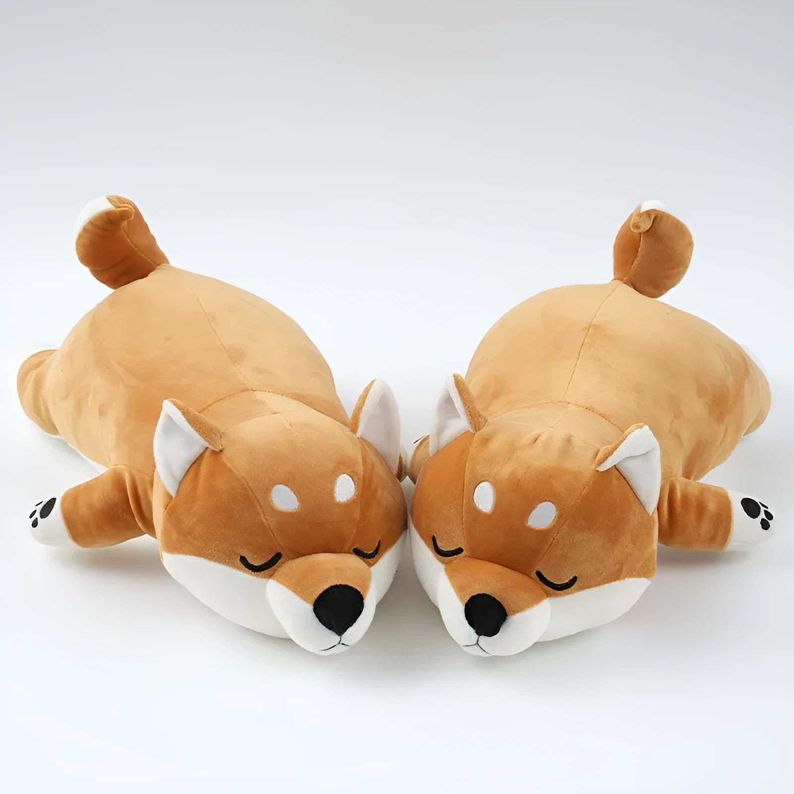 Brown Shiba Inu plush toy dog doll 45cm tall on plain background