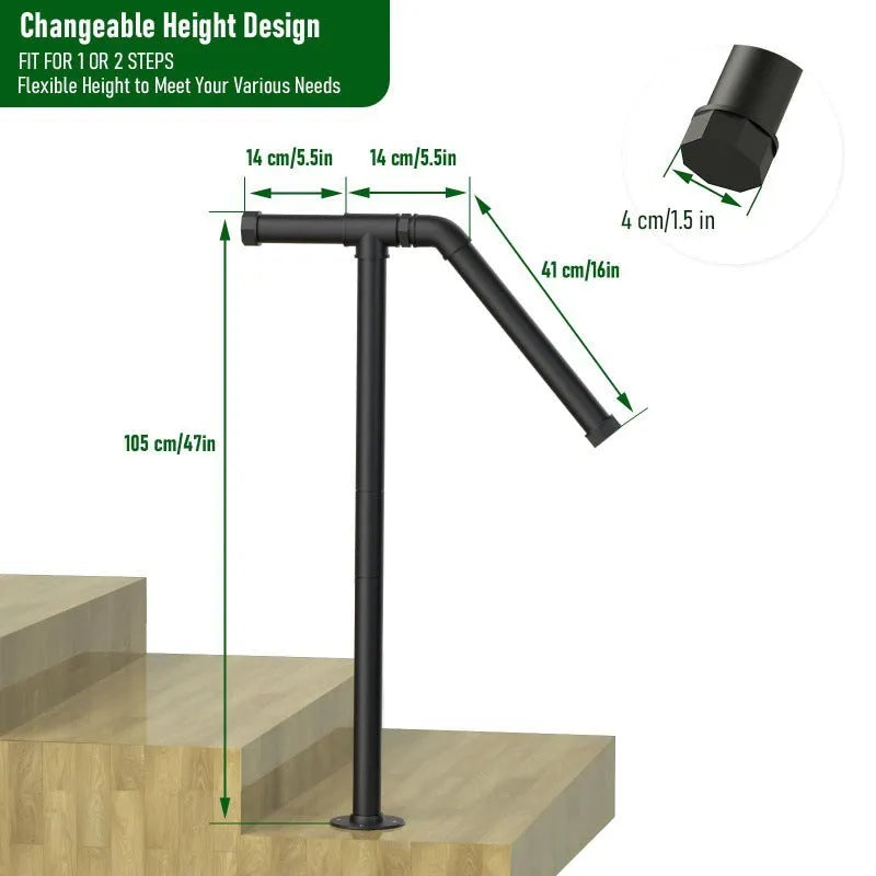Black metal minimalist ladder support for staircase safety in American household style