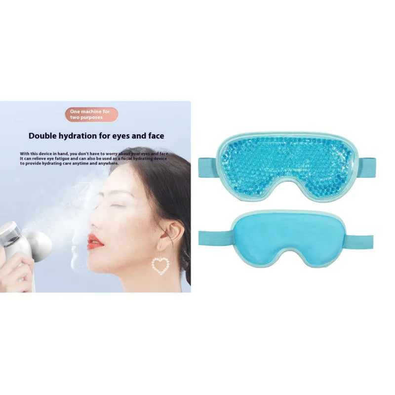 White portable heated eye mask with USB charging cable and atomising cleaning functions
