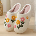 Women's warm cotton slippers with embroidered flower design in plum blossom colour