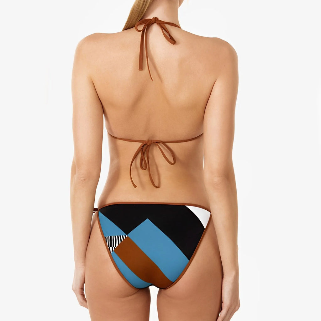 Skinny print women's swimsuit bikini with backless design in polyester material