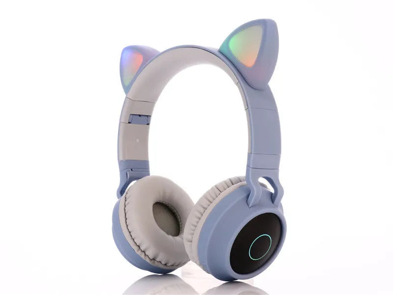 Cartoon cat ears wireless Bluetooth gaming headset in pink colour with bilateral stereo speakers