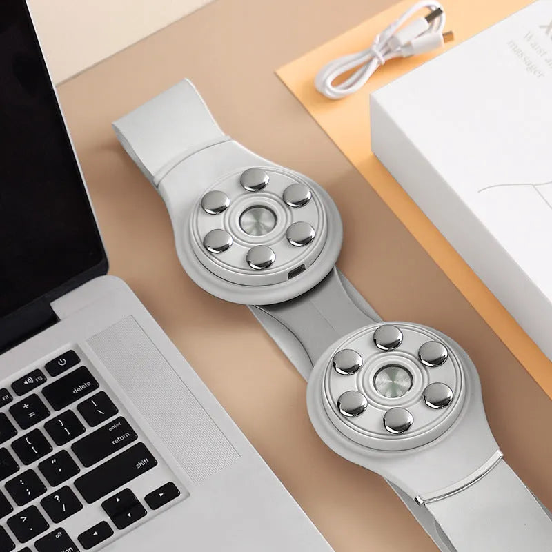 White far infrared lumbar massage belt with intelligent temperature control and Type-C charging port