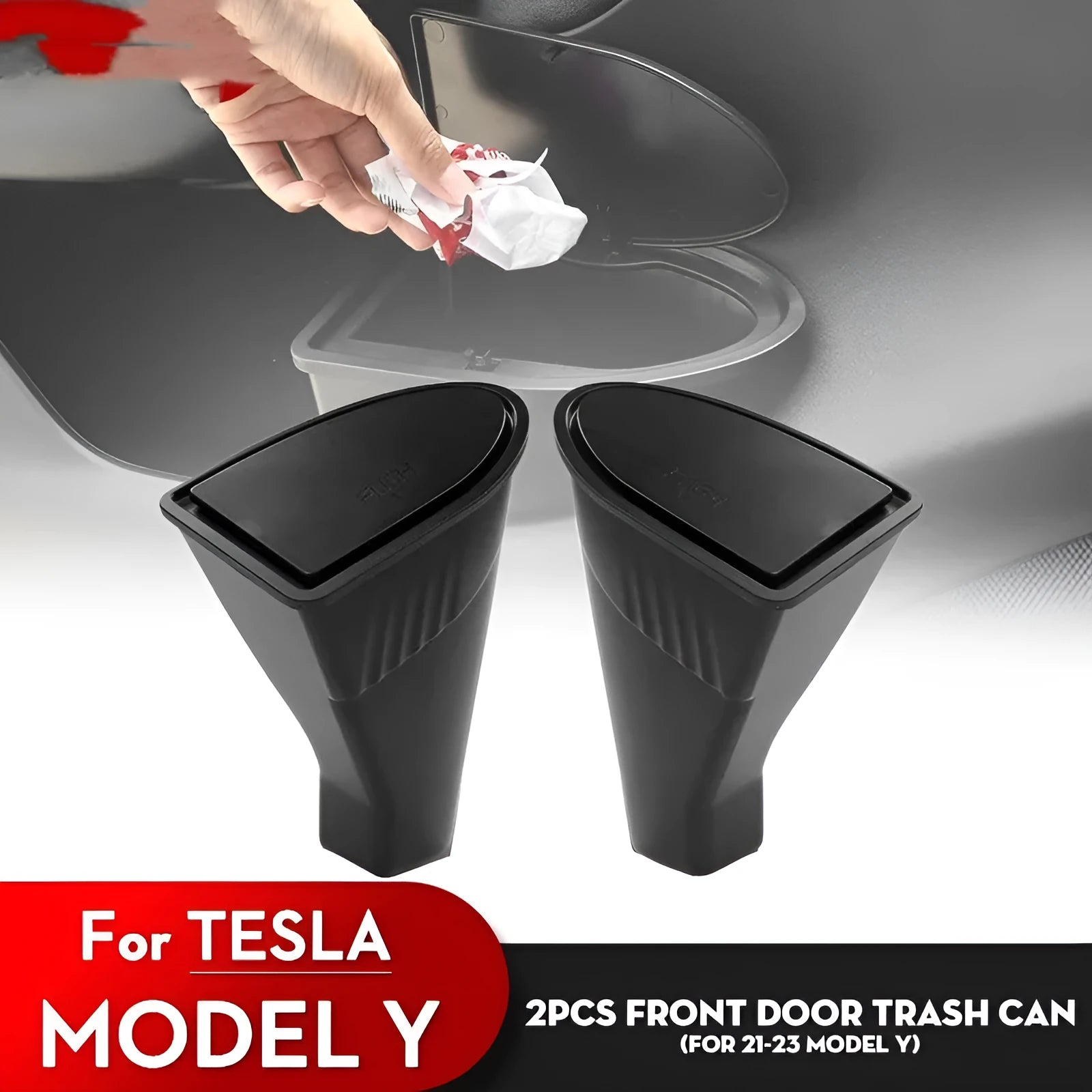 Black ABS car door trash cans for Tesla Model Y front doors