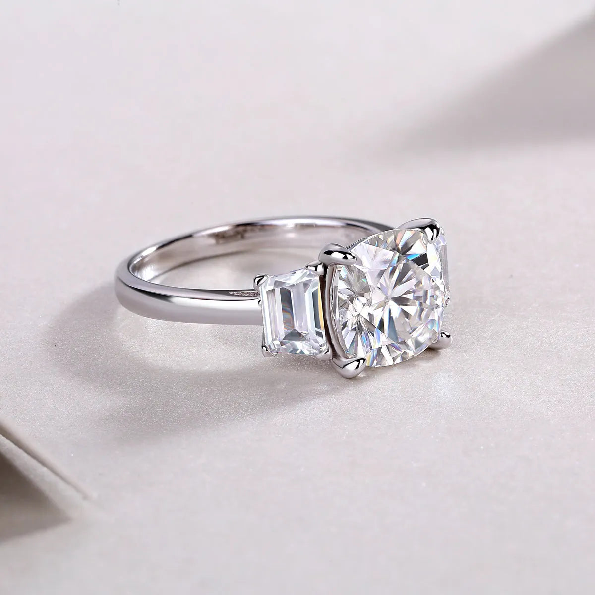 Moissanite wedding ring set with square 9x9mm stone in S925 silver and platinum plating