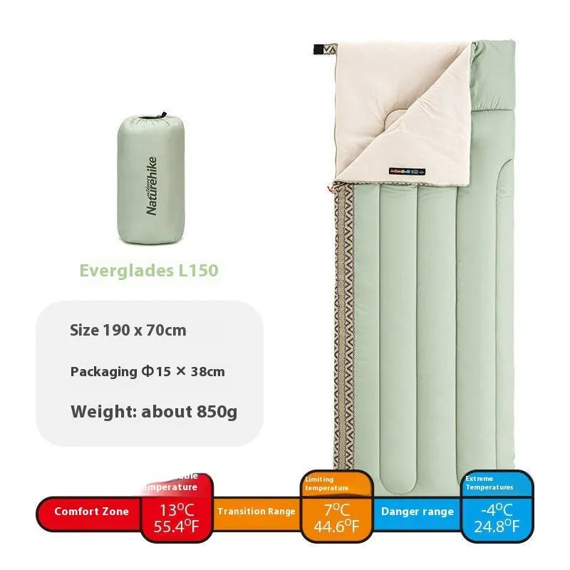 Four seasons portable camping sleeping bag with storage bag in swamp colour option