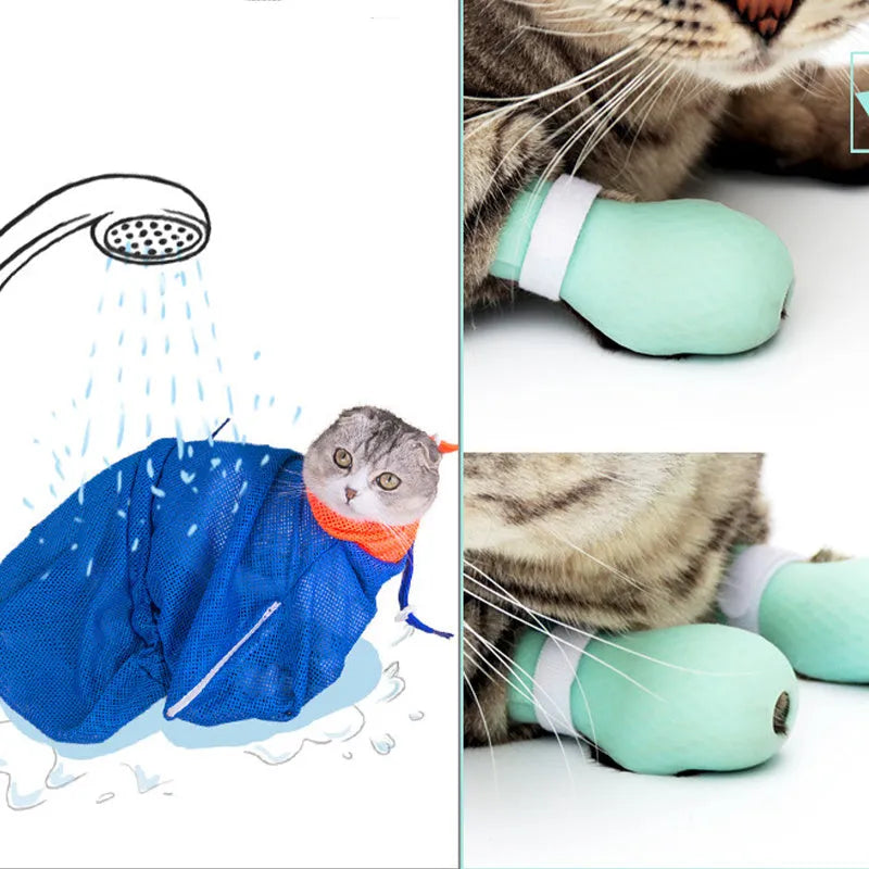 Four bright green silicone cat scratch protection gloves for pet handling.