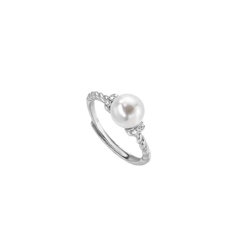Adjustable copper antique twist pearl ring with geometric design in gold finish