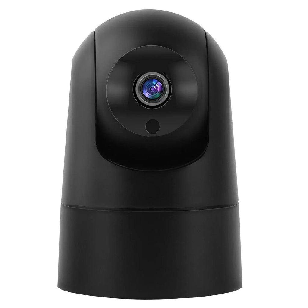 White indoor pan/tilt security camera with lens and microphone on a compact ABS/PC housing.