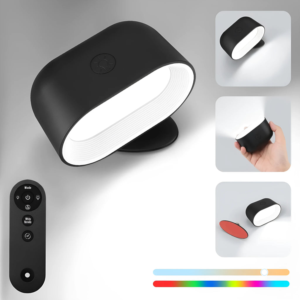 Modern white oval remote touch magnetic wall lamp with colour-changing LED illumination