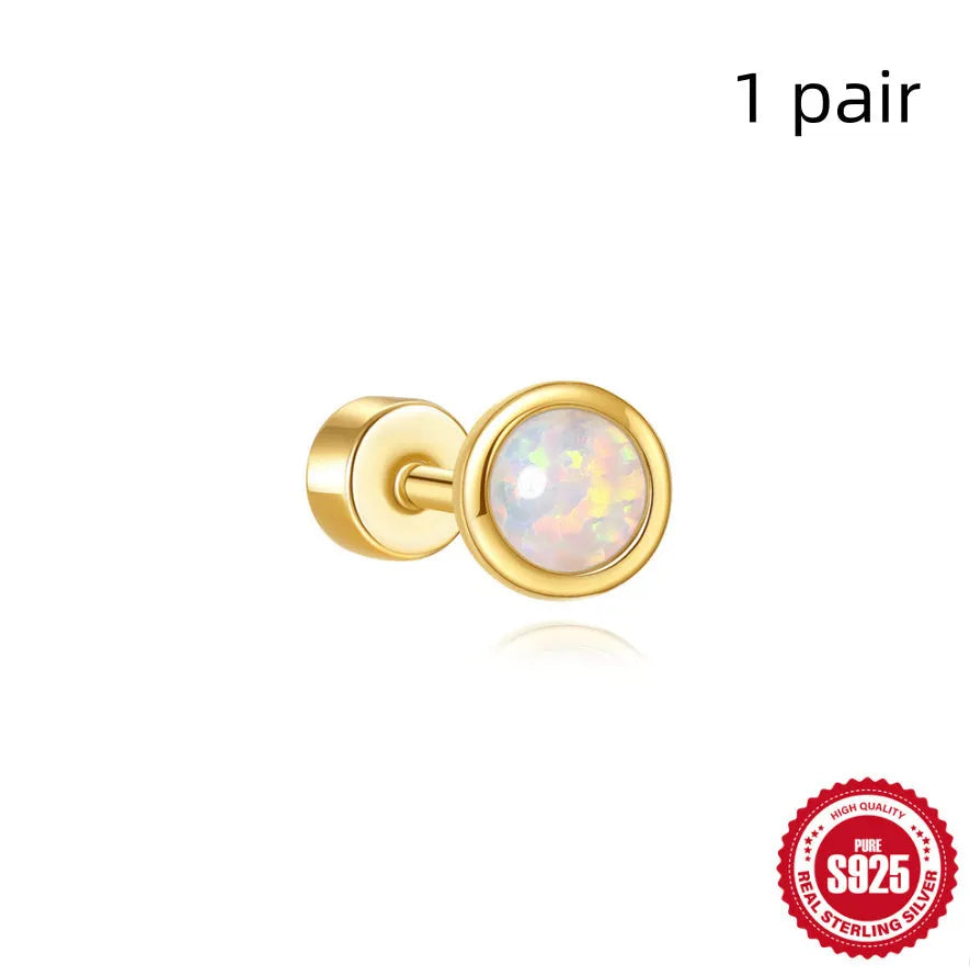 A pair of S925 sterling silver flat column thread ear bone studs in a gold electroplated finish.