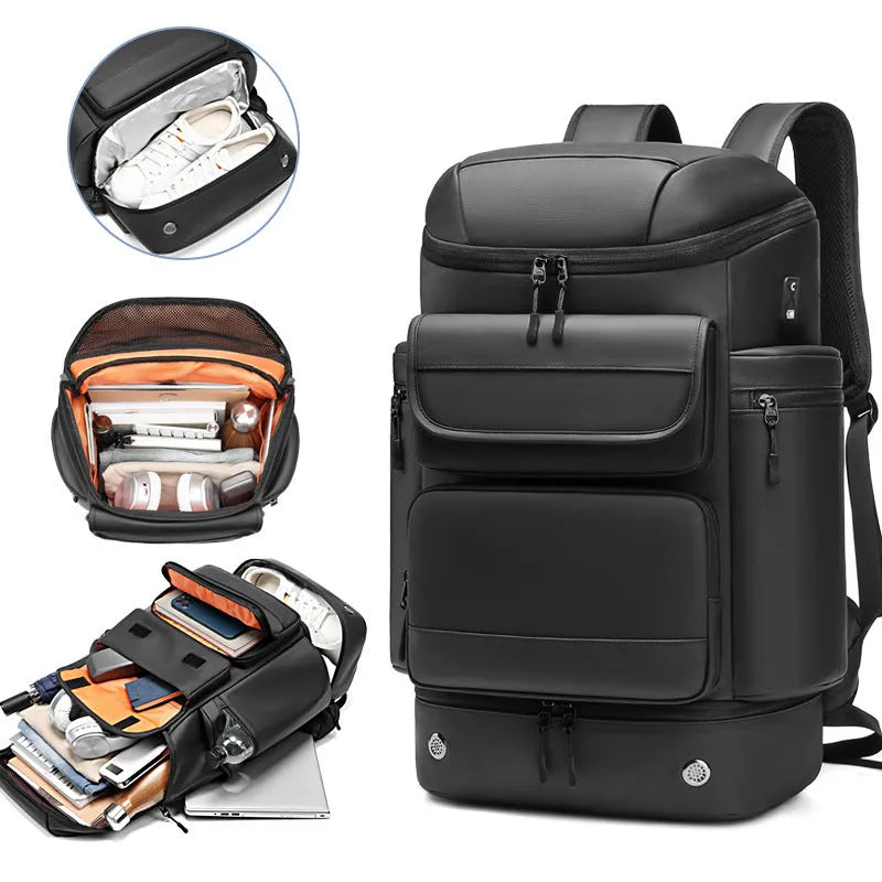 Men's 21 inch large capacity outdoor waterproof backpack in Oxford cloth with curved shoulder straps, solid colour design