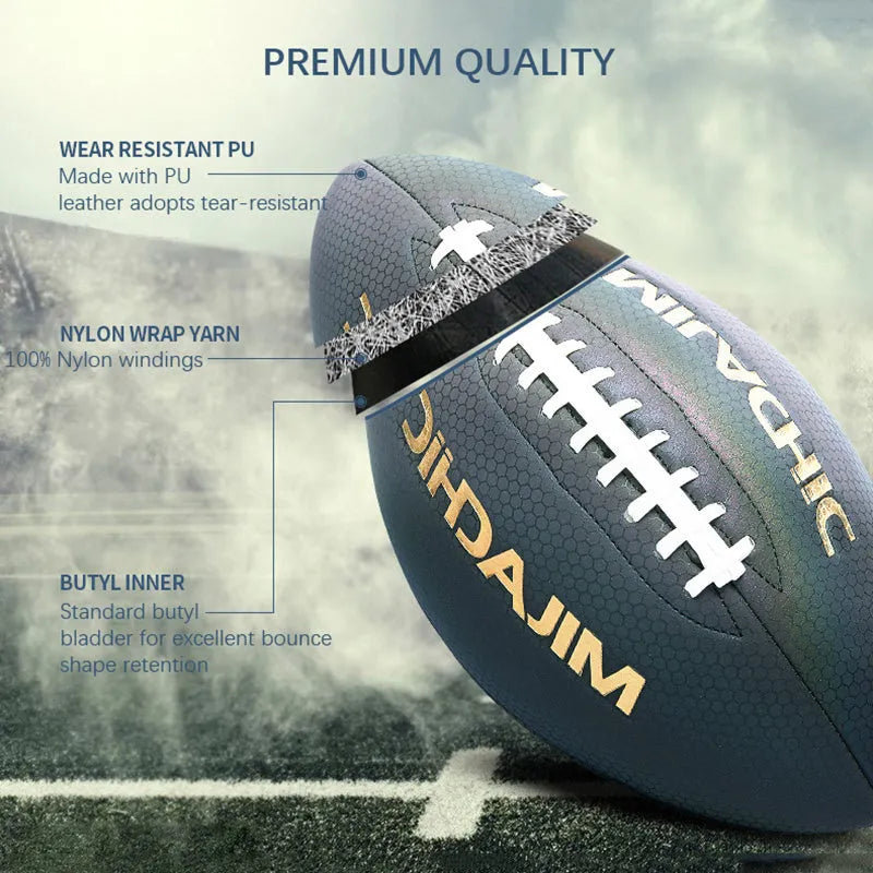 Luminous fluorescent reflective football PU fabric size 9 with machine stitching on grass
