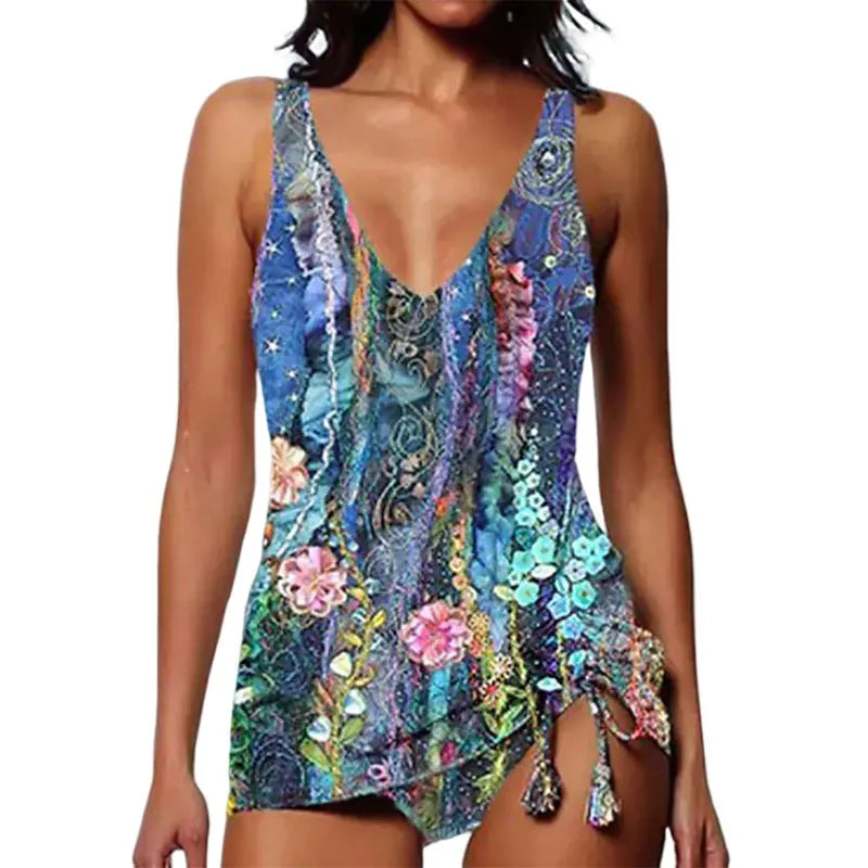 Women's printed triangle bikini swimsuit with briefs styling in stretch spandex fabric