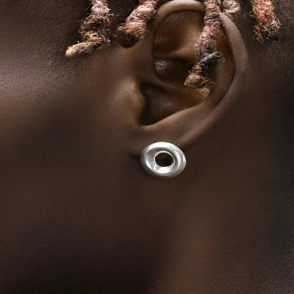 925 sterling silver O-ring earrings for men and women, 15mm diameter, shiny finish