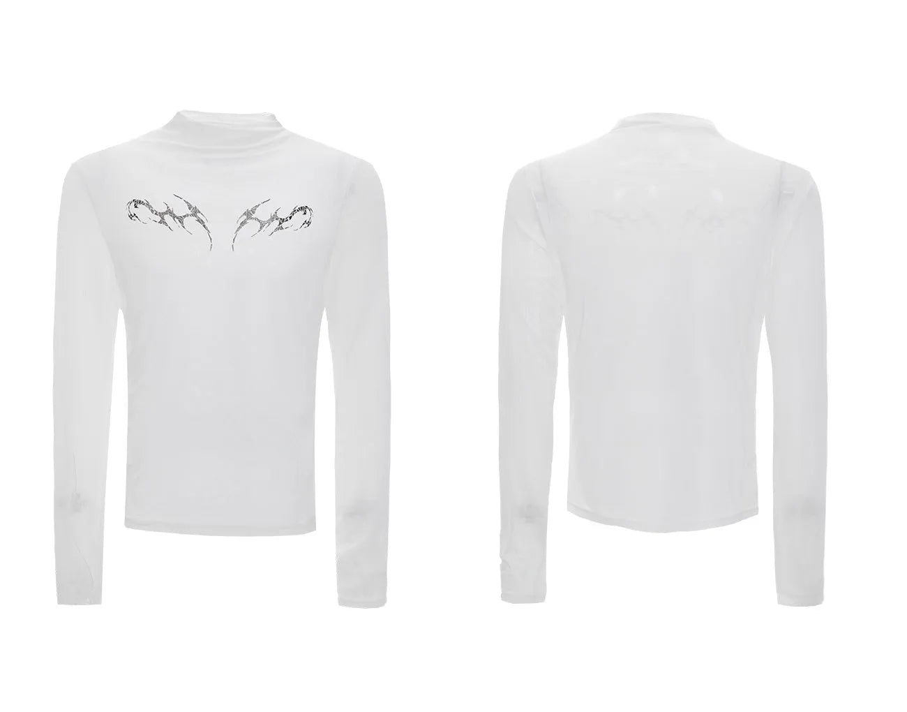 Niche mesh slim fit long sleeve shirt for women in black, showing trendy subdivision style.