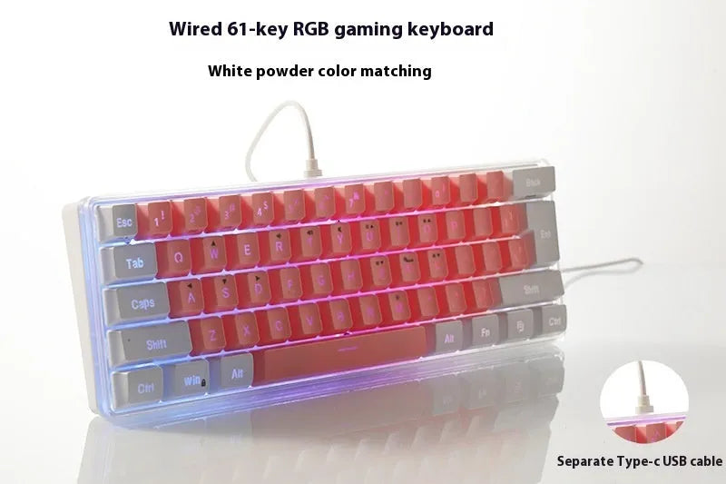 Compact RGB keyboard with wired USB cable and ABS casing, 30x11x2.5cm, in black with backlit keys
