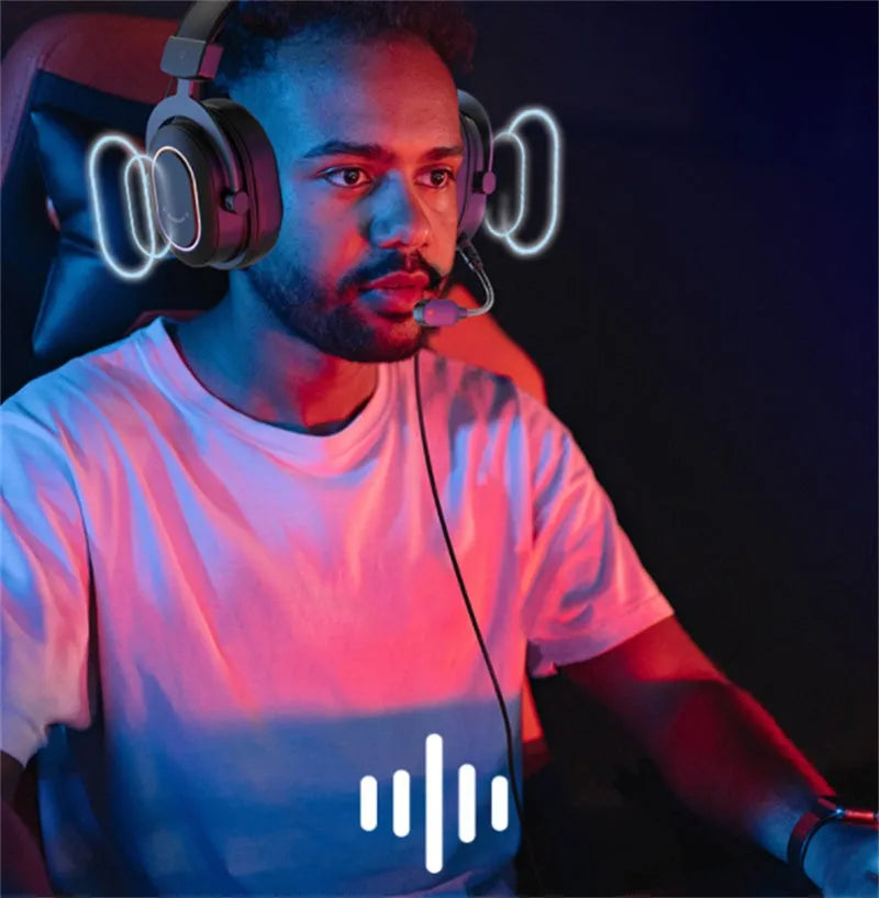 Xuanjing Player H6 Black wired gaming headset with 50MM driver and USB connection on a desk