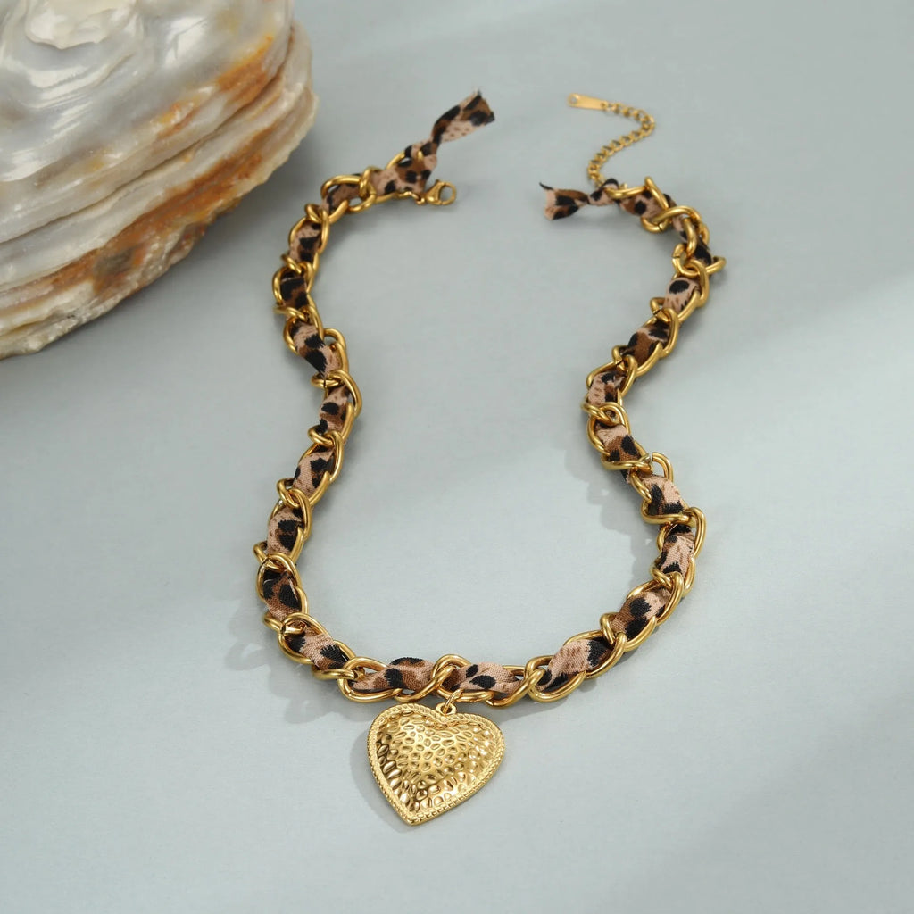 Geometric leopard love pendant stainless steel necklace with chain