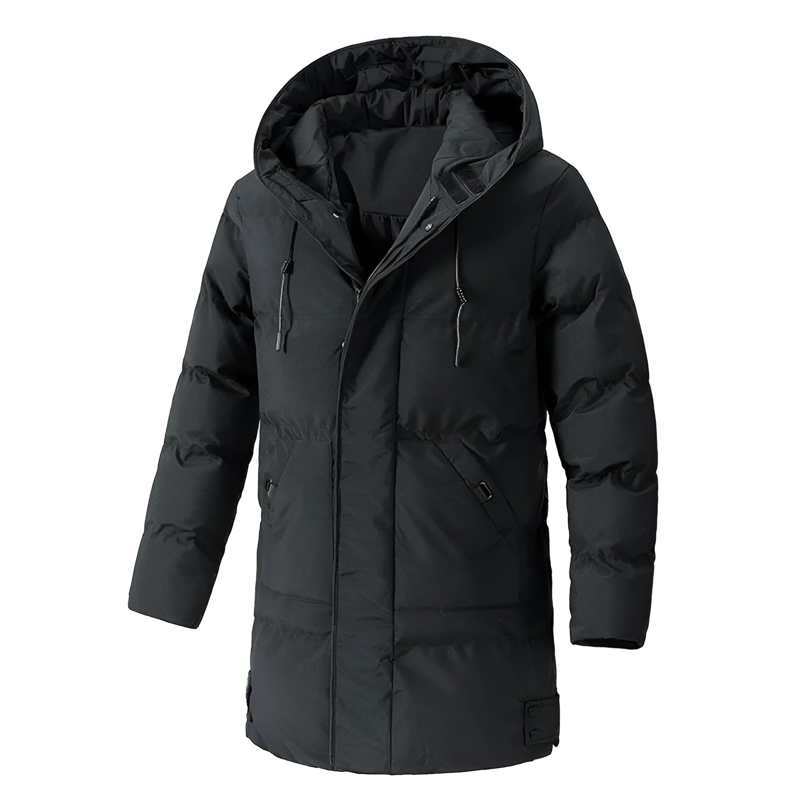 Mid-length polyester fibre men's plus size jacket in solid colour with straight hem