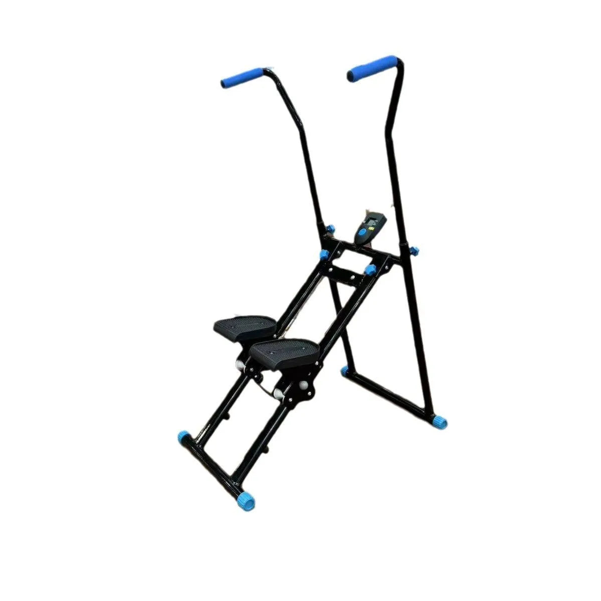 White foldable treadmill with integrated climbing frame for home fitness