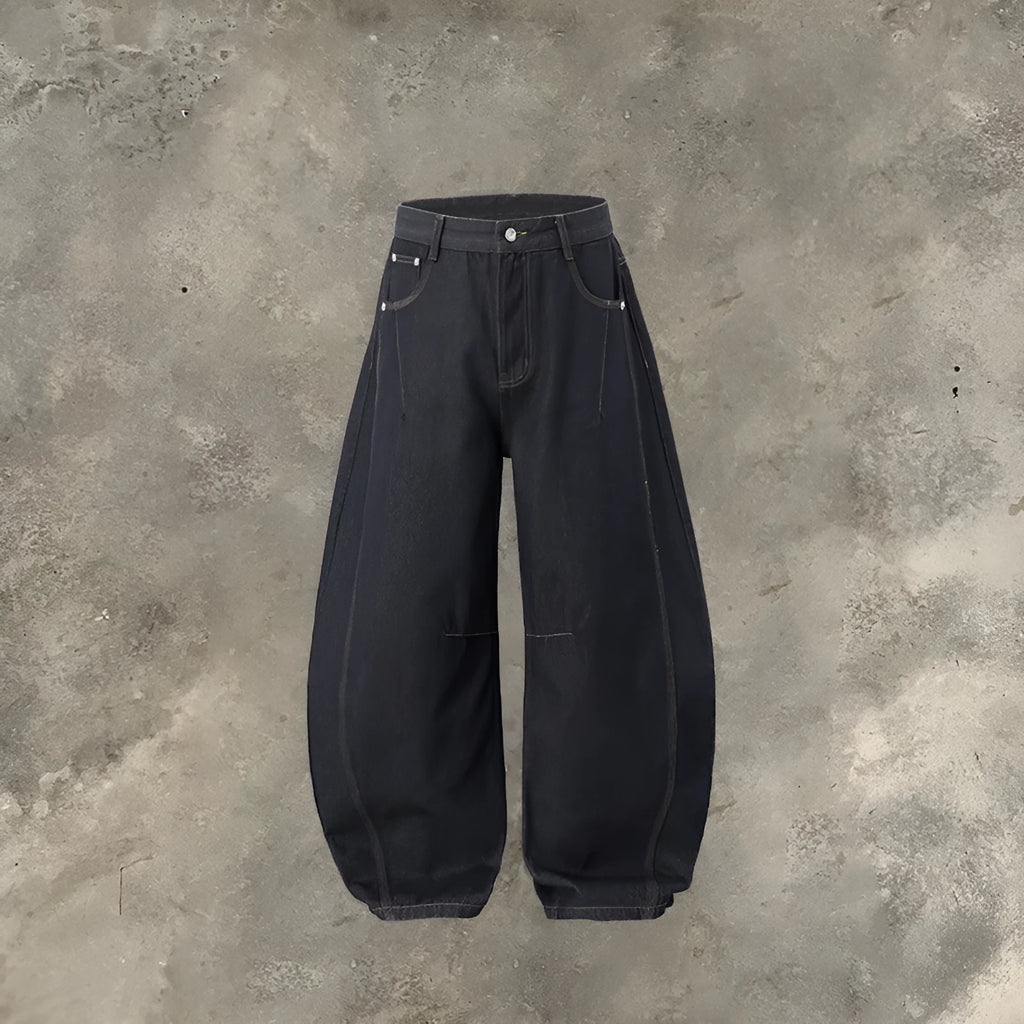 Men's wide leg denim trousers in original cow colour, mid waist design