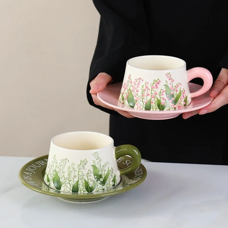 Ceramic coffee cup and saucer set for two people with 300ml capacity cups