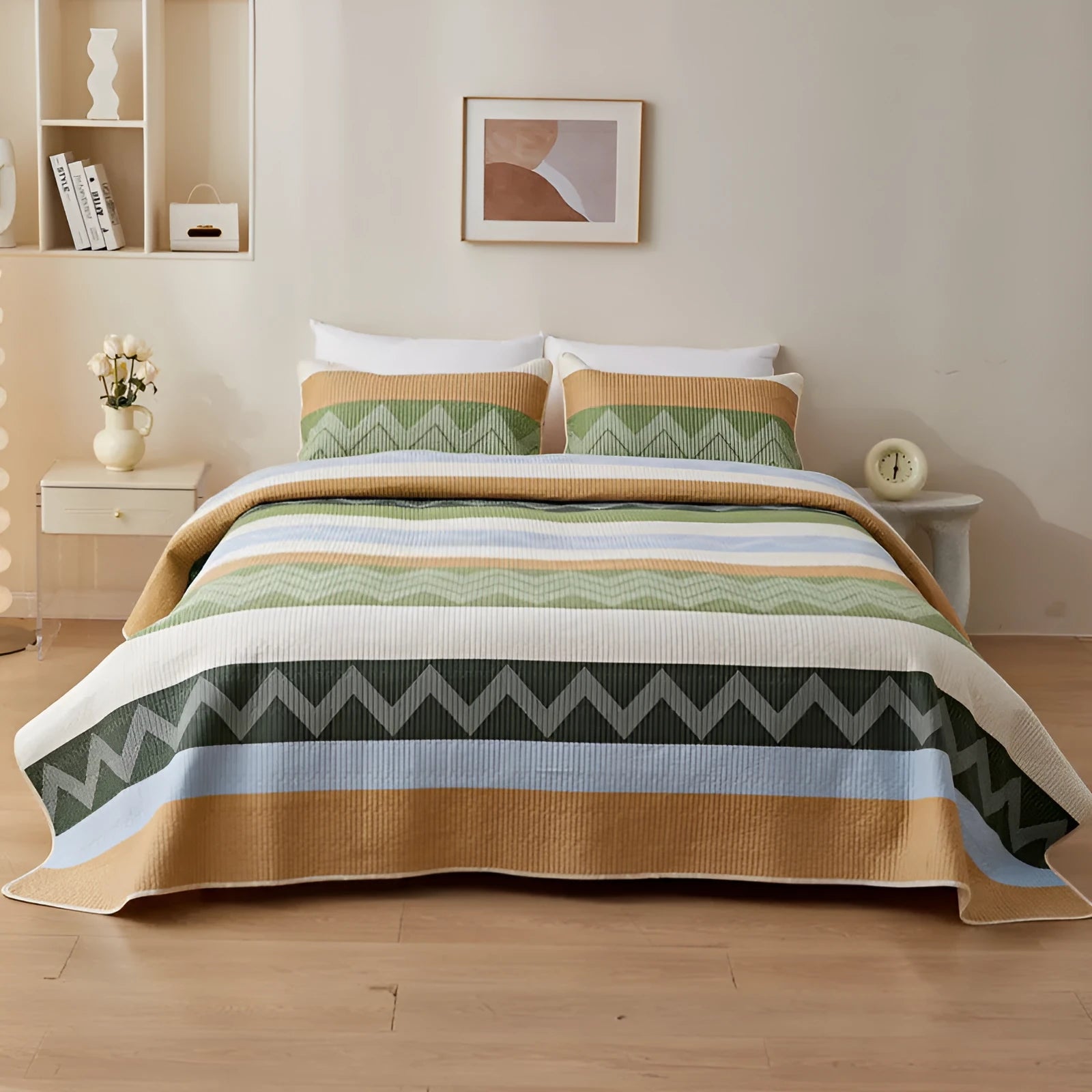 Cotton printed bed sheet three-piece set in modern simple style for 2.2 metre beds